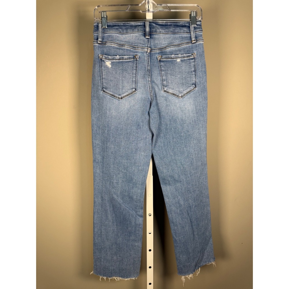 Vervet Blue Distressed High Rise Raw Hem Cropped Straight Jeans 26 - Picture 6 of 10